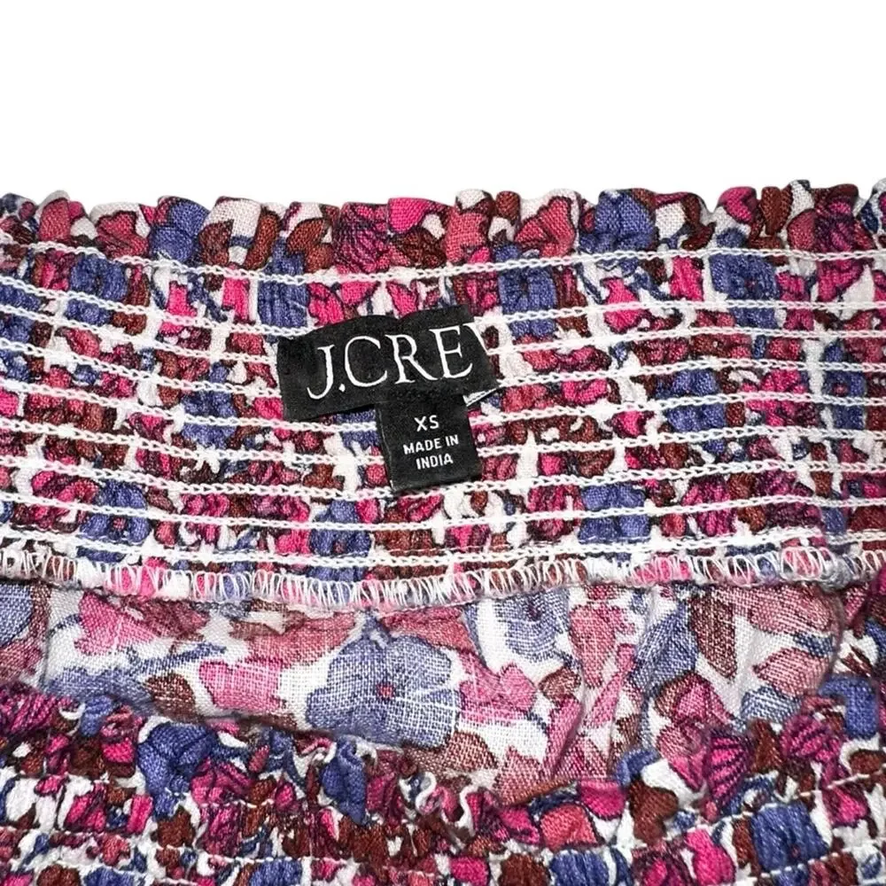 J. Crew Afternoon Linen Short Sleeve Floral Mini Dress XS in Berry Floral